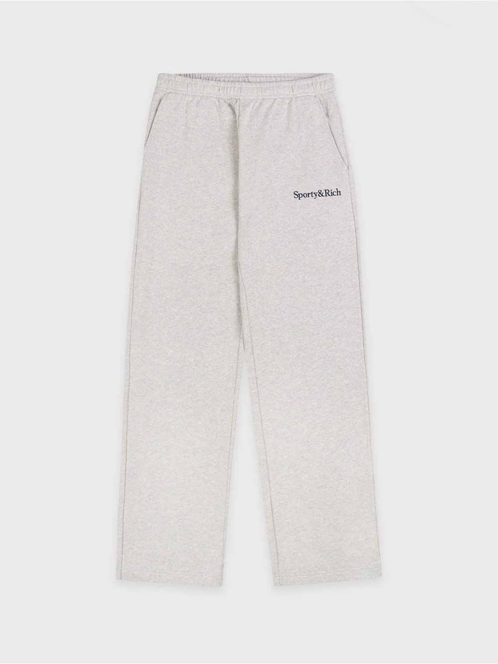 SPORTY & RICH Serif Logo Embroidered Wide Sweatpant - Heather Gray
